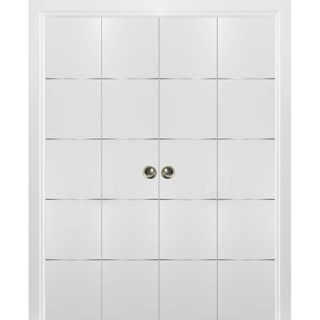 Sartodoors Sliding Closet Double Bi-fold Doors, Planum 0020 White Silk, Sturdy Tracks Moldings Trims Hardware PLANUM0020DBF-WS-72 x 80 (4* 18x80)
