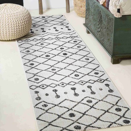 Jonathan Y Nokat Tribal Bohemian Ivory/Black 2 ft. x 8 ft. Indoor/Outdoor Runner Rug SMB131D-28