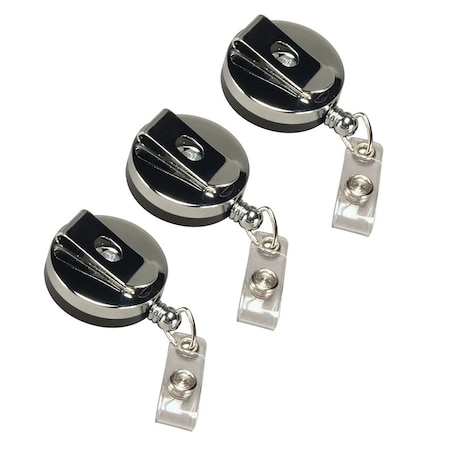 Sicurix Heavy Duty Round ID Badge Reel with Belt Clip, Black, 3PK 68814