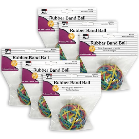 Charles Leonard Rubber Bands, Ball 2.95in. x 1/8in., Assorted Colors, 6PK 56300