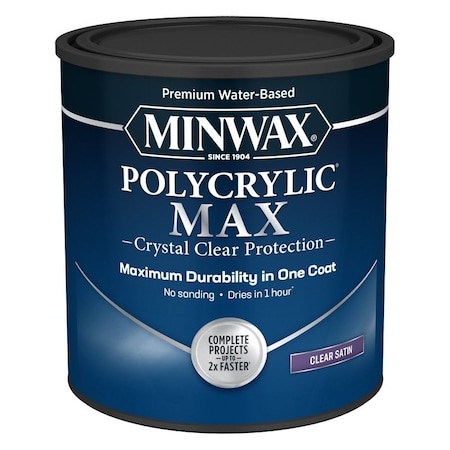 Minwax Polycrylic Interior Wood Stain, Satin, Clear, Liquid, 1 qt 611115555