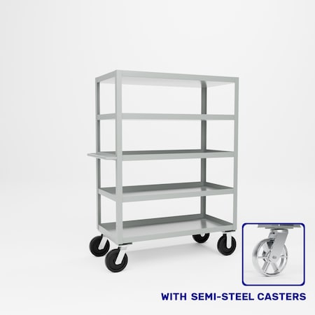 Pucel Five Shelf Extra Heavy Duty Stock Cart, 24 in W x 68 in H x 48 in D, Gray H-2448-S