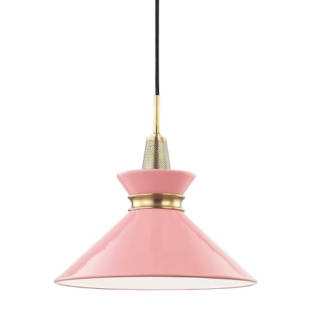 Mitzi Kiki 1 Light Pendant 14 In. Aged Brass/Pink H251701S-AGB/PK