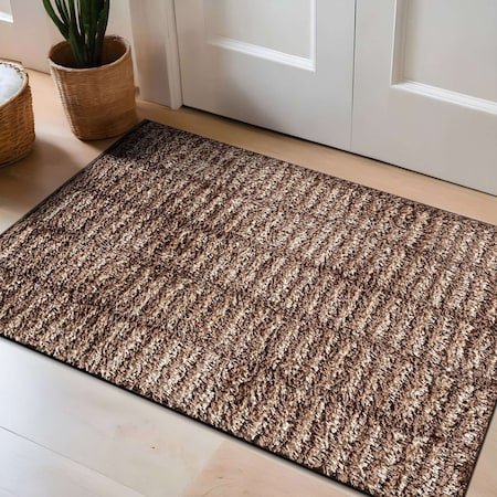 World Rug Gallery Bohemian Stripe Lines Shag Area Rug 2 ft x 3 ft Beige WR128BEIGE2X3