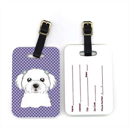Carolines Treasures Pair of Purple Checkered Maltese Luggage Tags CA75528