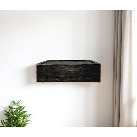 Homeroots 10" Black Distressed Wood Wall Mounted Floating Shelf With LED 634533