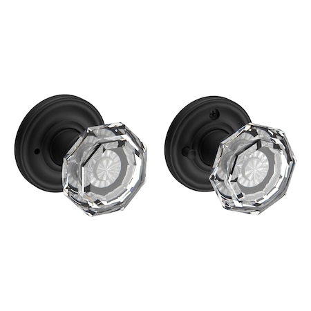 Baldwin Privacy Crystal Knob and Traditional Round Rose with 6AL Latch and Dual Strike Satin Black Finish PVCRYTRR190