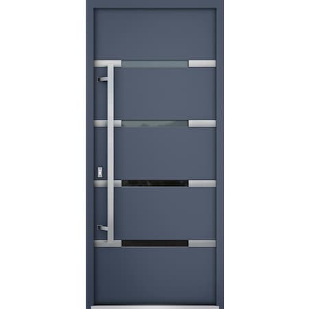 Vdomdoors Steel Door Deux 1105 Gray Graphite Stainless Inserts Single Modern Painted 36x80 DEUX1105EXD-GRE-W36xH80-RH-O
