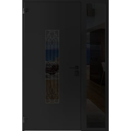 Vdomdoors Front Exterior Prehung Steel Door Ronex1477 Black Enamel Sidelight Exterior Window Sidelite RONEX1477EXD-BLK-W36+14xH80-RH-I