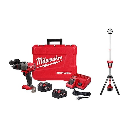 Milwaukee Tool M18 FUEL Hammer Drill + M18 Tower Light 2904-22, 2131-20