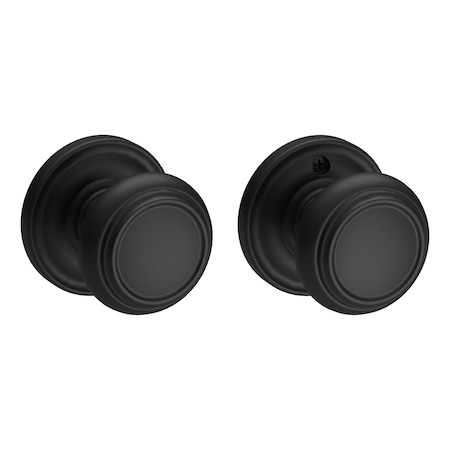 Baldwin Passage Traditional Knob and Traditional Round Rose with 6AL Latch and Dual Strike Satin Black PSTRATRR190