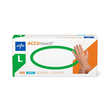 Medline Accutouch Synthetic Powder-Free Clear Vinyl Exam Gloves, Size L, 100PK MDS192076H