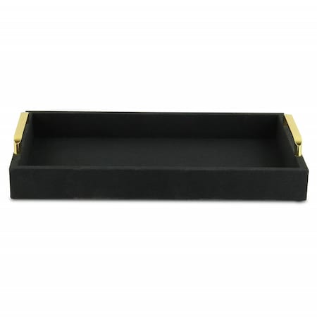 Homeroots 16in Black Wood And Linen Serving Tray With Handles 401792