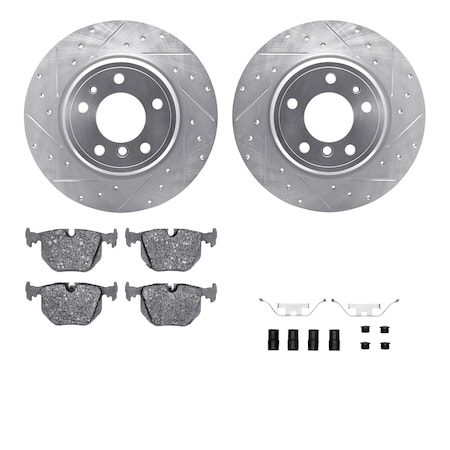 Dynamic Friction Co DFC Rotors-Drilled & Slotted-Silver w/ EURO 5000 Ceramic Brake Pads Incl Hdw 7612-31030