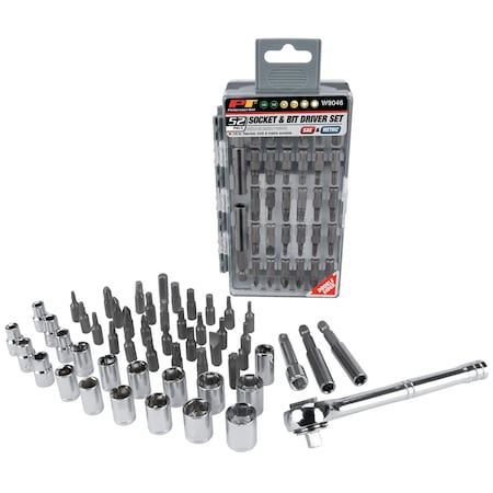Performance Tool 52 pc. Socket & Bit Driver Set, Ratchet, SAE/Metric Sockets, Storage Case W9046