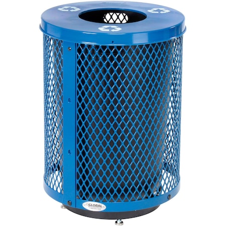 Global Industrial Outdoor Diamond Steel Recycling Trash Can, Base and Flat Lid, 36 Gallon, Blue B3178676