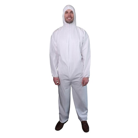 Vguard Disposable Coveralls, Hooded, Microporous, Elastic Wrist, Elastic Ankle, Serged Seam, White, 25 PK BC29B12