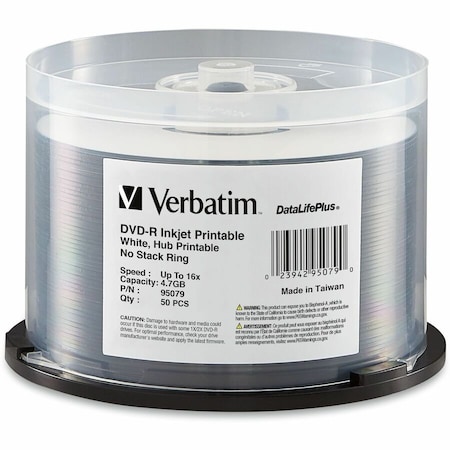 Verbatim Americas Verbatim DataLifePlus 95079 DVD Recordable Media - DVD-R - 16x - 4.70 GB - 50 / Pack - White 95079