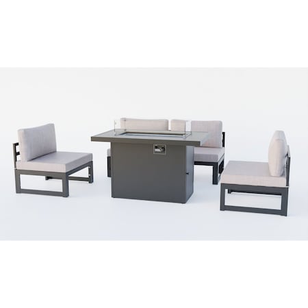 Leisuremod Chelsea 5-Pc Aluminum Sectional & Fire Pit Set, Weather-Resistant, 6-Person CSFBL-4BG
