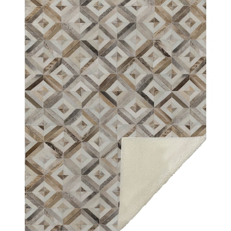 Homeroots 50" X 70" Gray And Brown Geometric Microfiber Plush Throw Blanket 712419