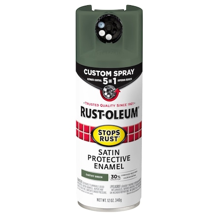 Rust-Oleum Spray Paint, Earthy Green, Satin, Solvent, 12 oz 383421