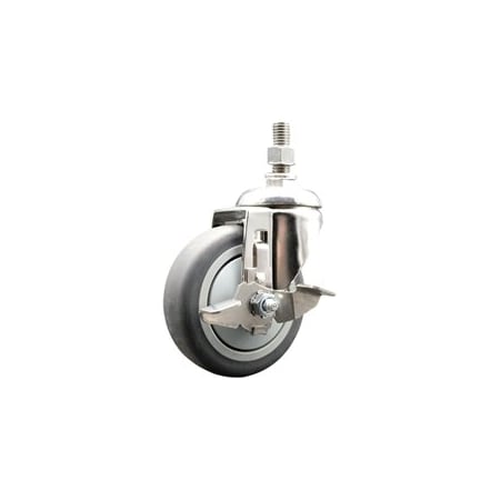 Service Caster 4 Inch 316SS Thermoplastic Rubber Swivel 3/8 Inch Threaded Stem Caster Brake SCC SCC-SS316TS20S414-TPRB-TLB-381615