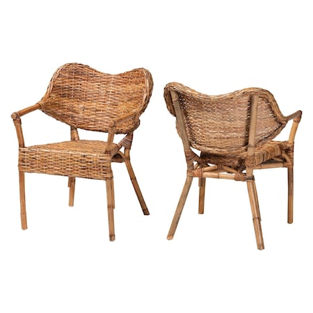 Bali & Pari Tara 2-Piece Natural Rattan Dining Chair - Handwoven Wicker Armchair with Curved Backrest, Seating 266-2PC-14569-ZORO