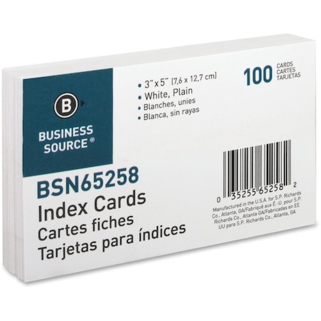 Business Source Plain Index Cards, 100PK BSN65258