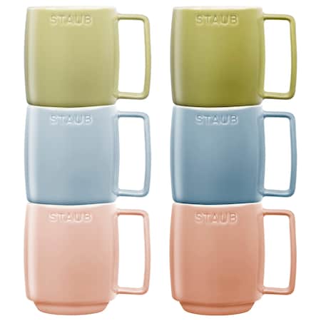 Staub Ceramic Dinnerware 6-pc 12 oz. Mug Setand, Macaron Pastels 1029095