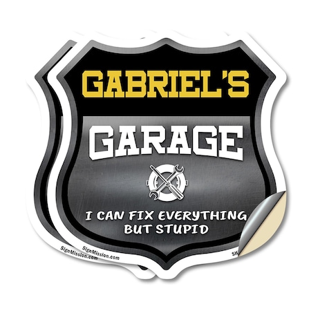 Signmission Gabriel's Garage I Can Fix Everything But Stupid, 18 inch X 18 inch, Vinyl Decal, 2PK SHI-D-2PACK-18-490-GABRIEL