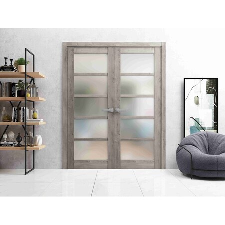 Sartodoors Solid French Double Doors Frosted Glass Grey 84x84 (2* 42x84) Solid Core Modern Interior QUADRO4002DD-NEB-8484