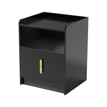 Homeroots 18" Black Wood Lighted Two Drawer Nightstand with USB Port and Integrated Tech 564932