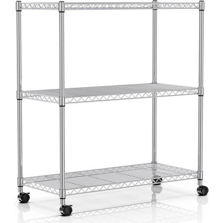 Ipower 3 Tier Shelf, 23*13*30Inch, Chrome, Plastic Caster Included HKSHLF23133003C