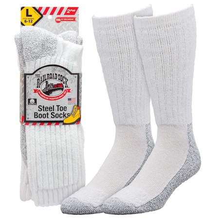 Railroad Sock Mens Crew Socks, 70% Cotton, 20% Nylon, 10% Lycra, White/Grey, 6-12 M, 2 PK MQ6120