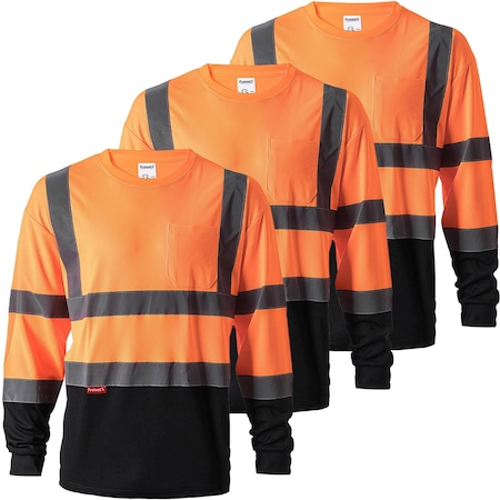 Protectx Long Sleeve T-Shirt, Class 2, Type R, Polyester, Orange, M, 3 PK ST-150LS1-OR-M-03