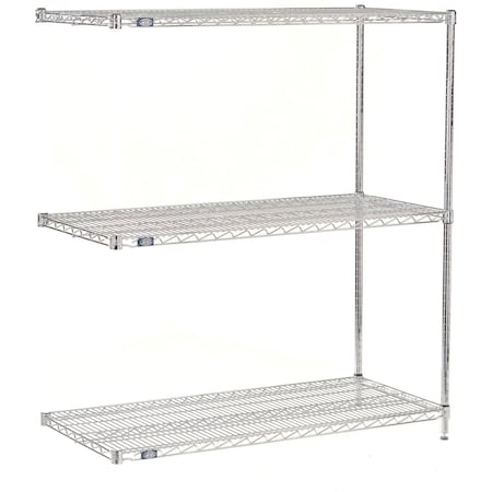 Global Industrial Nexel 3 Shelf, Stainless Steel Wire Shelving Unit, Add On, 48"W x 21"D x 54"H B3149719