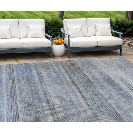 Homeroots 8' X 10' Denim Blue And Sky Blue Striped Washable Indoor Outdoor Area Rug 588049