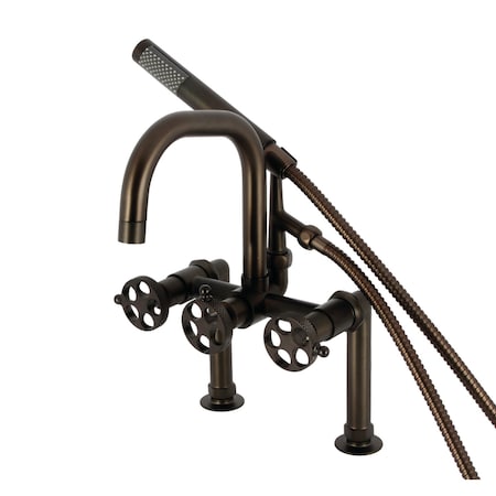 Kingston Brass 7" Center Deck-Mount Clawfoot Tub Faucet with Knurled Handle and Hand Shower, Oil Rubbed Bronze AE8405RKX
