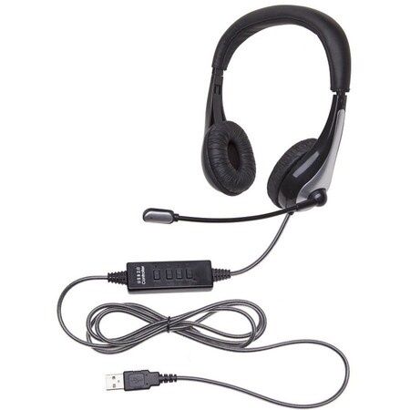 Califone NeoTech On-Ear Stereo Headset with Gooseneck Microphone, USB Plug, Black/Silver 1025MUSB