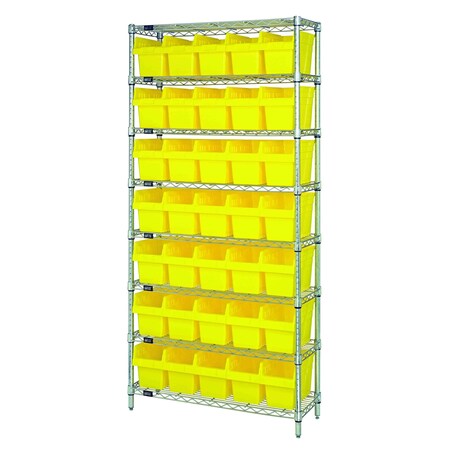 Quantum Storage Systems WIRE SHELVING UNIT W/35 BINS YELLOW WR8-806YL