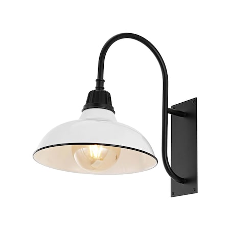 Jonathan Y Stanley 12.25" 1-Light Farmhouse Industrial Iron LED Gooseneck Arm Outdoor Sconce, White JYL7614A