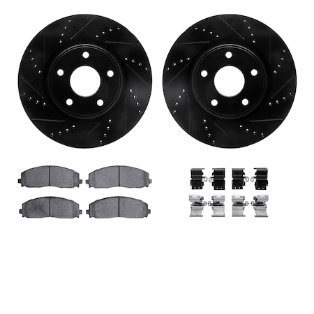 Dynamic Friction Co DFC Brake Rotor Drilled & Slotted - Black- w/Ultimate Duty Brake Pad & HW Kit 8412-40022