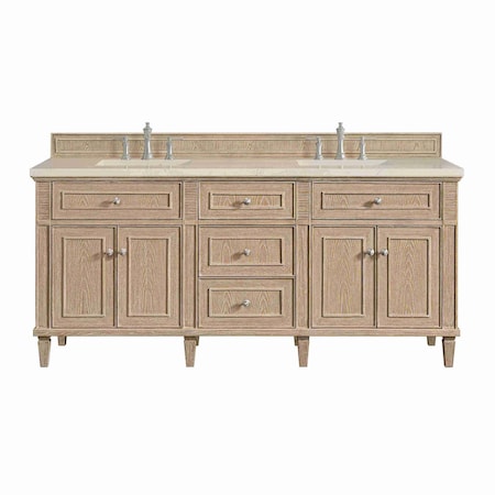 James Martin Vanities Lorelai 72" Dbl Vanity, Whitewashed Oak, w/ 3 CM Siberian Silestone Top w/FreePower Wireless Charger 424-V72-WWO-FSFR