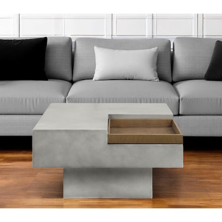 Homeroots 32" Gray Cement Square Distressed Pedestal Coffee Table 572274