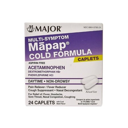 Major Pharmaceuticals Mapap, Multi-symptom Cold & Cough Relief, 325/10/5mg, 24PK 00904578624