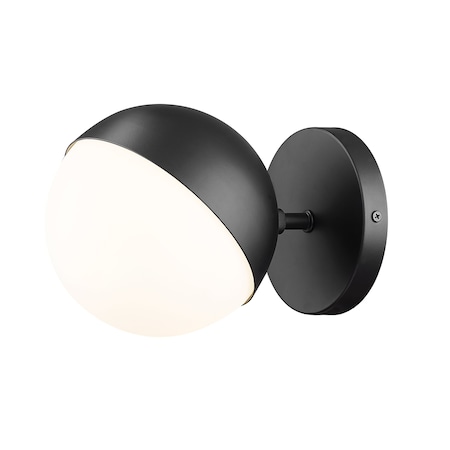Z-Lite Realm Sphere 1 Light Wall Sconce, Matte Black/Matte Opal, 6.25 In W 7517-1S-MB