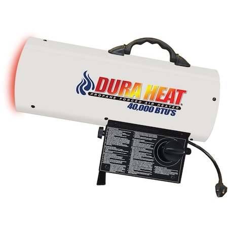 Dura Heat Forced Air Heater, 20 lb Fuel Tank, Liquid Propane, 40000 Btu, 1000 sq-ft Heating Area, White GFA40