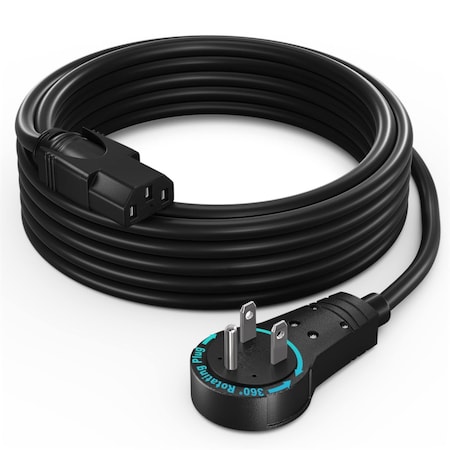 Maximm 10ft 16AWG 360 degrees Flat Plug PC Monitor Power Cord NEMA 5-15P to IEC13, UL ADW-360-C1310-B