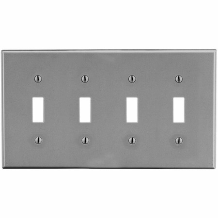 Hubbell Wiring Device-Kellems Toggle Switch Wall Plate, Number of Gangs: 4 Plastic, Satin Finish, Graphite P4GY