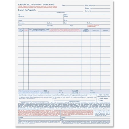 Tops Business Forms TOPS, Bill Of Lading, 16-Line, 8-1/2 X 11, Three-Part Carbonless, 50 Forms 3846